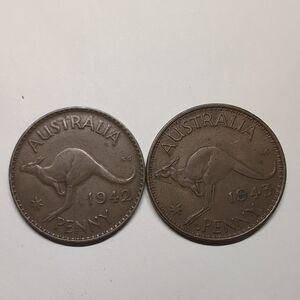 Australian 1942 & 1943 George VI Penny Coins Vintage